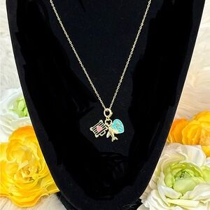 Travel Charm Necklace Gemstone Plane Suitcase and World Globe Heart NEW!!